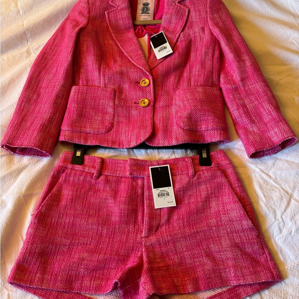 Juicy Couture Dragonfruit Textured Jacket & Short Set, Petite Size 0, NEW w/ TAG